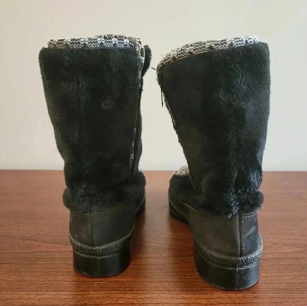 Vintage 60s/70s Snowland Leather Sherpa Faux Fur Lined Eskimo Winter Boots(7)